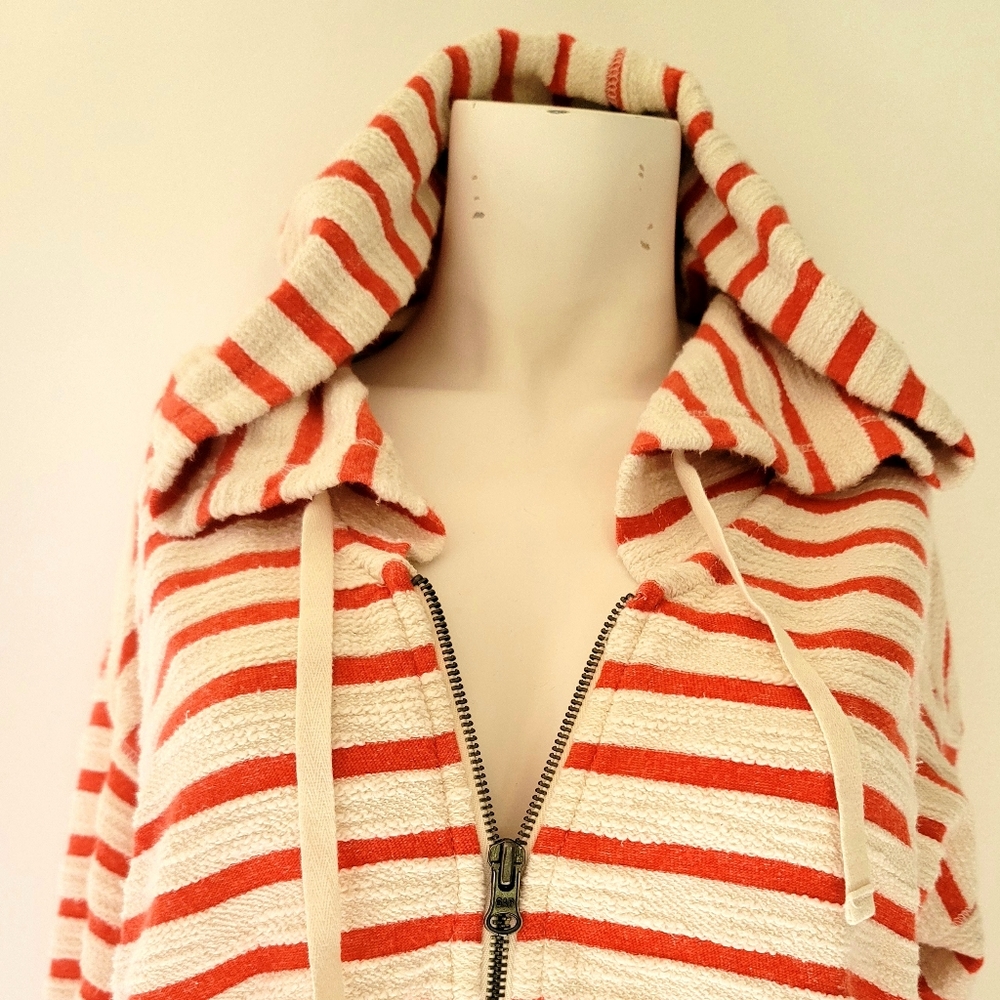 Gap Women's Red & White Striped Full Zip Hoodie Size M